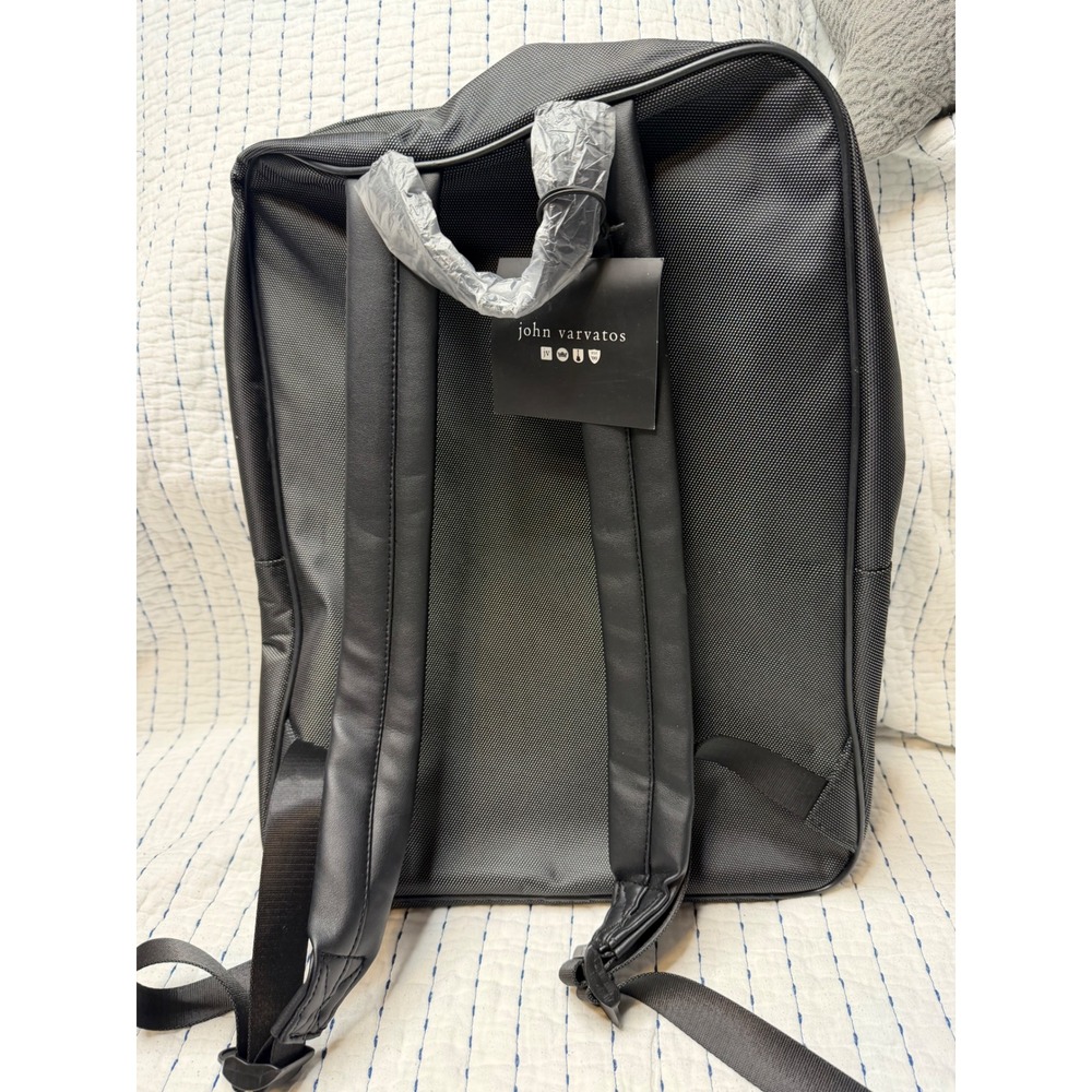 John Varvatos Black Ballistic Nylon Backpack Laptop Bag Travel Rucksack New - Picture 2 of 8